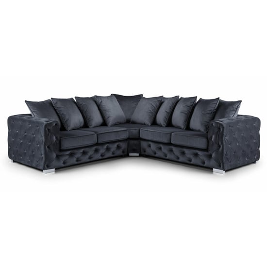 Ahern Plush Velvet Large Corner Sofa Suite In Slate