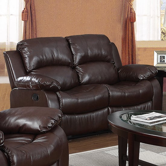 Canika Leather Full Bonded Recliner 2 Seater Sofa In Brown