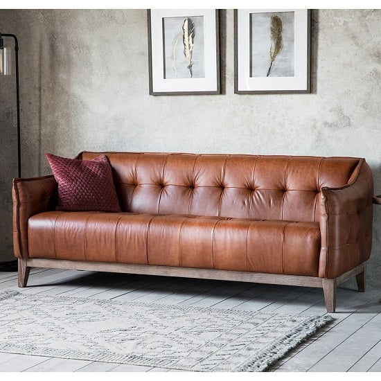 Crevan 3 Seater Sofa In Mellow Brown Leather With Solid Ash Legs