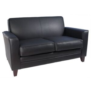 Nampa Leather 2 Seater Sofa With Light Oak Legs In Black