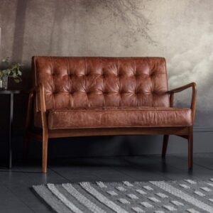 Hombre Upholstered Leather 2 Seater Sofa In Vintage Brown