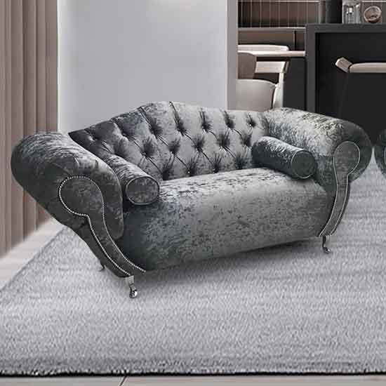 Huron Malta Plush Velour Fabric 2 Seater Sofa In Silver