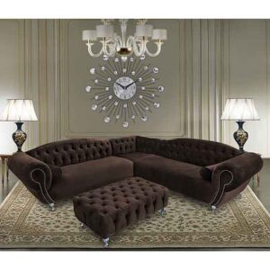 Huron Malta Plush Velour Fabric Corner Sofa In Taupe