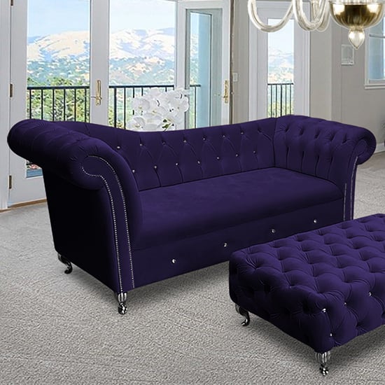 Izu Plush Velvet 3 Seater Sofa In Ameythst