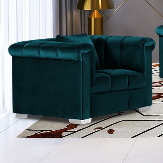 Kenosha Malta Plush Velour Fabric Armchair In Emerald