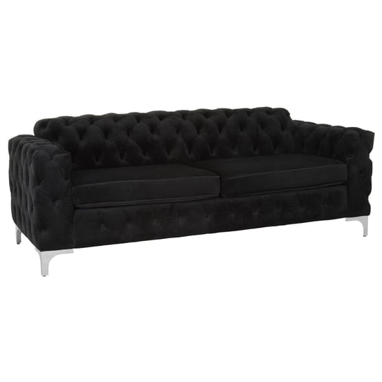 Pipirima Upholstered Velvet 3 Seater Sofa In Black - BuyDesignerSofas.com