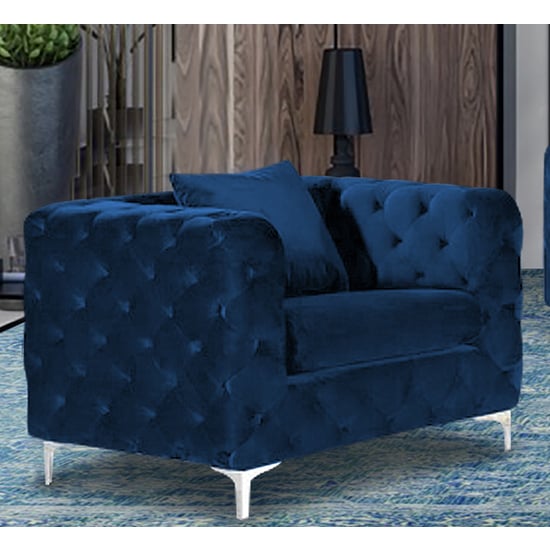 Mills Malta Plush Velour Fabric Armchair In Navy