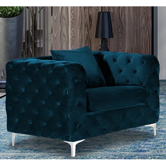 Mills Malta Plush Velour Fabric Armchair In Peacock