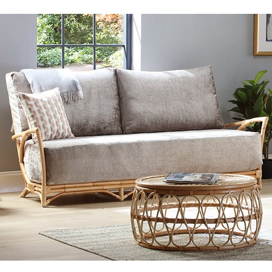 Morioka Rattan 3 Seater Sofa With Silver Velour Seat Cushion