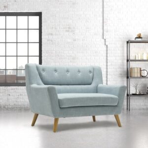 Lambda Fabric 2 Seater Sofa With Wooden Legs In Duck Egg Blue