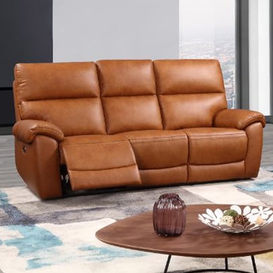 Radford Leather Electric Recliner 3 Seater Sofa In Tan