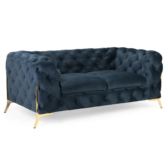 Cala Chesterfield Plush Velvet 2 Seater Sofa In Deep Ocean