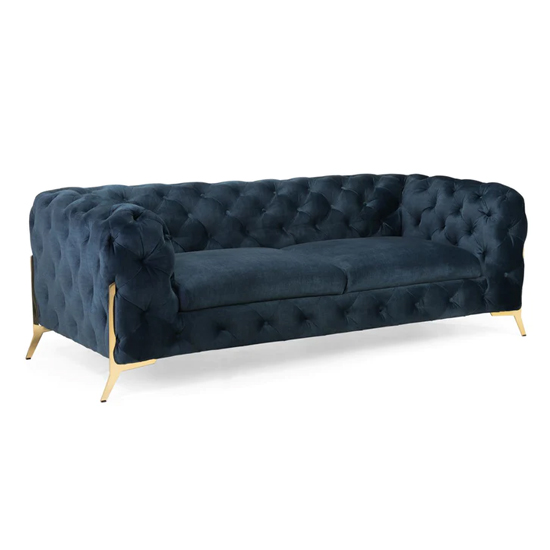 Cala Chesterfield Plush Velvet 3 Seater Sofa In Deep Ocean