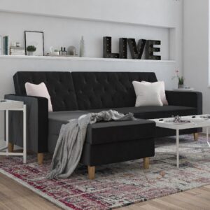 Lahaina Velvet Sofa Bed With Oak Legs In Black