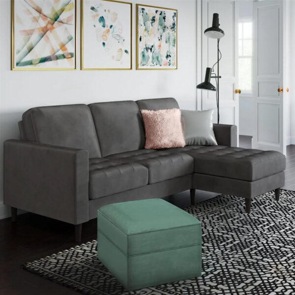 Sarnia Velvet Reversible Corner Sofa With Black Legs In Grey