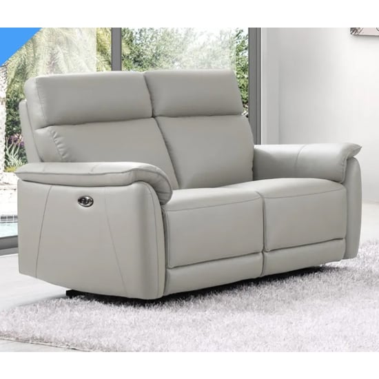 Canton Electric Recliner Leather 2 Seater Sofa In Light Grey