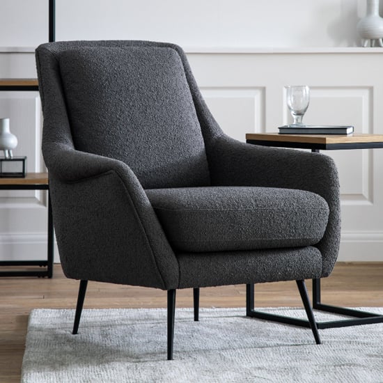 Bossier Fabric Armchair With Matt Black Legs In Dark Grey