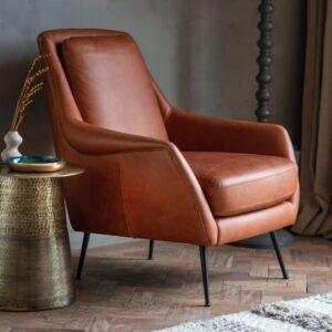 Bossier Leather Armchair With Matt Black Legs In Brown