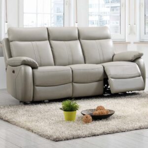 Caguas Electric Leather 3 Seater Sofa In Light Grey