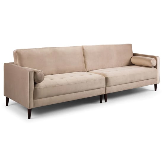 Herbart Plush Velvet 4 Seater Sofa In Beige