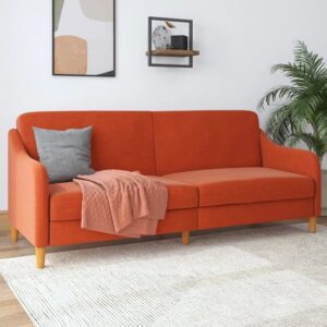 Jamaica Linen Fabric Sofa Bed With Wooden Legs In Orange