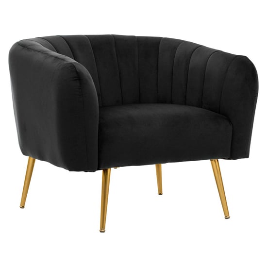 Larrisa Velvet Armchair With Gold Metal Legs In Black