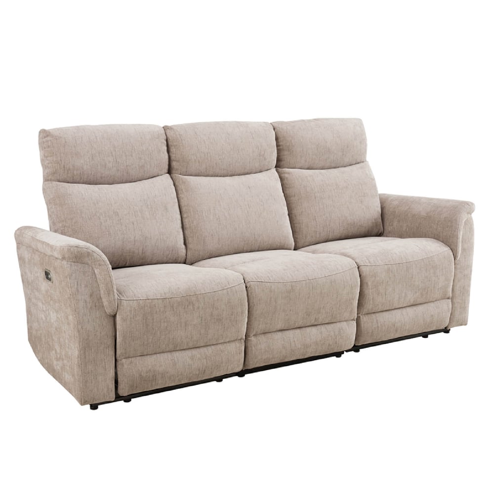 Marinette Fabric 3 Seater Electric Recliner Sofa In Mocha