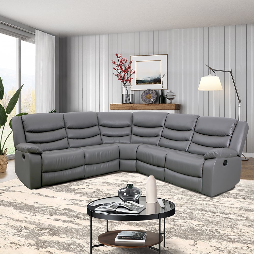 Sorreno Bonded Leather Recliner Corner Sofa In Dark Grey