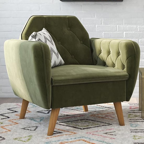 Taluka Velvet Armchair With Wooden Legs In Green